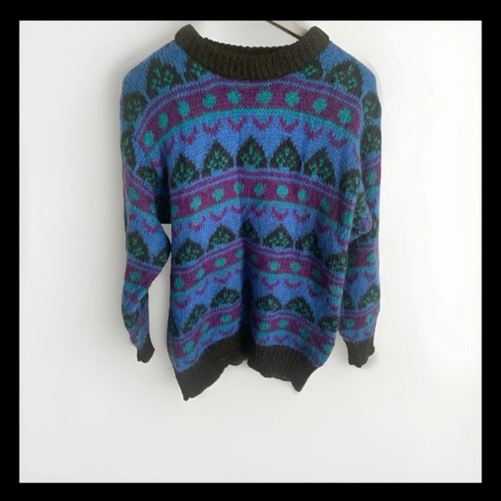 Unisex Med Mohair Acrylic Pullover Retro 90s Granny Sweater Geometric Gallagher‎